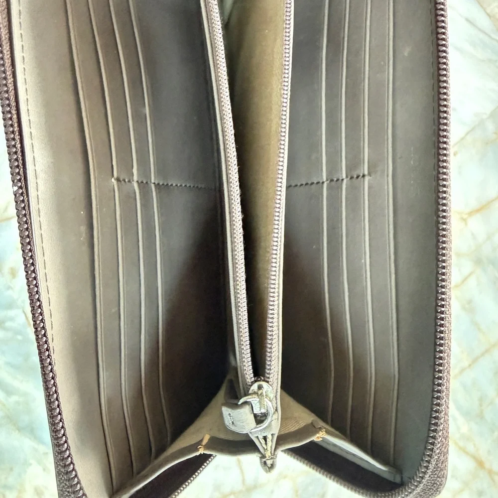 Lodis Brown Distressed Leather Zip Around Continental Wallet Organizer